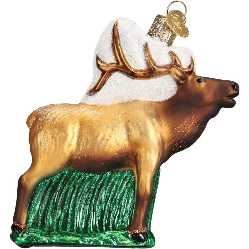 Glass Blown Elk Hand Painted and Glittered Ornament Christmas Decoration